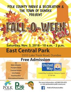 fall-o-ween fest, Saturday November 3 2018 10-2. East Central Park, 5555 Lake Trask Road, Dundee. Free admission