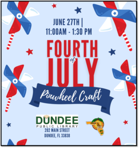4th of July Craft Sesson June 27, 2024 Flyer -