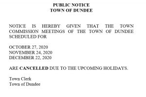 Cancellation of Town Commission Meetings for Holidays 2020
