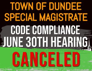 An official announcement flyer from Dundee Offices & Public Library stating that they will be closed in observance of Juneteenth. The flyer reads: "Dundee Offices & Public Library will be closed in observance of Juneteenth on June 19th and 20th. Honoring Freedom, Heritage & Unity. Regular business hours will resume on Monday, June 22nd." The text is displayed in bold green and red letters against a white background, with decorative gold accents.