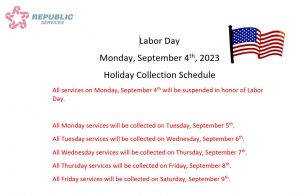 Republic Labor Day Schedule