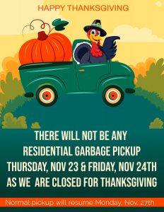Residential Garbage Thanksgiving Pickup flyer
